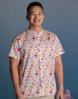 Men's Mandarin-collared Shirt - Colourful Chrysanthemums