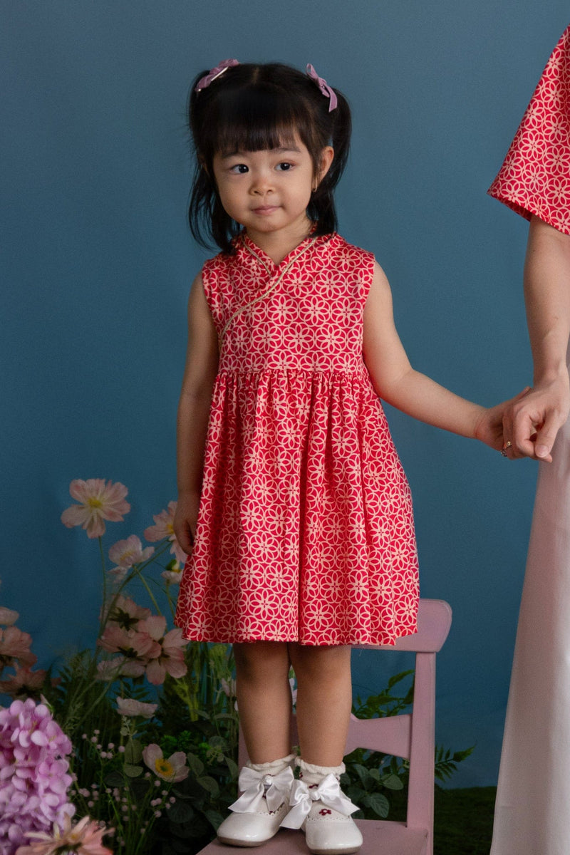 Flare Cheongsam - Red Honeycomb Tiles