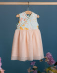 Flare Tulle Cheongsam - Teal Orchid Garden