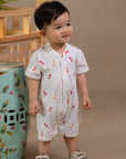 Mandarin-collared Polo Romper - Origami Goldfish