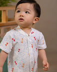 Mandarin-collared Polo Romper - Origami Goldfish