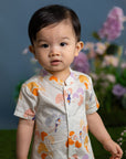 Mandarin-collared Romper - Pastel Tree Songbirds