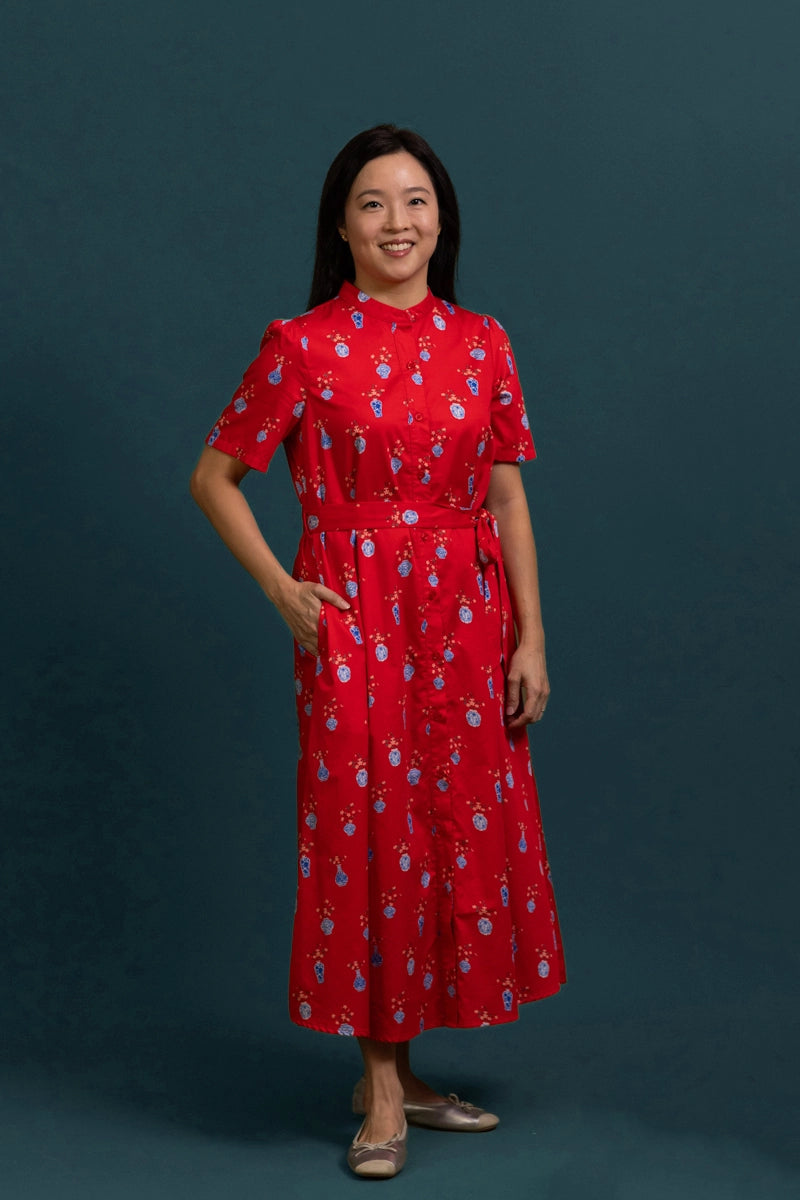 Ladies Sasha Dress - Red Vases
