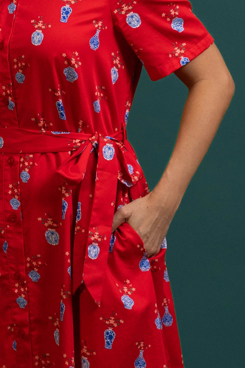 Ladies Sasha Dress - Red Vases