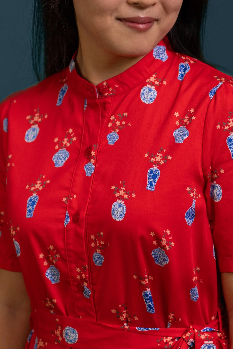 Ladies Sasha Dress - Red Vases