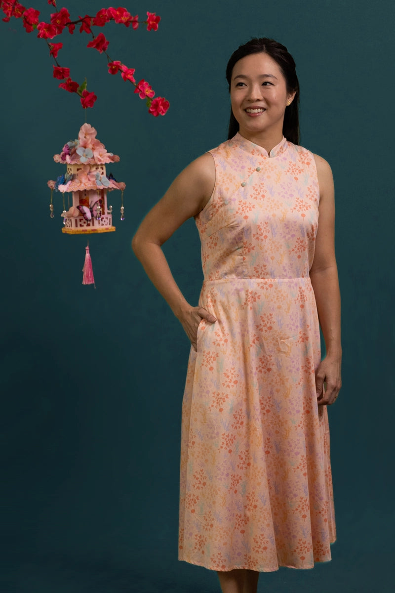 Ladies Alexis Cheongsam - Pink Floral Bamboo