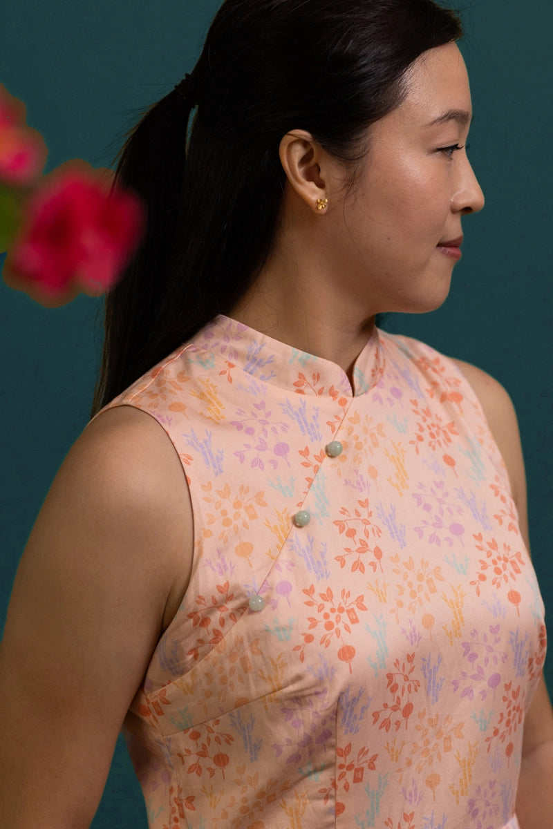 Ladies Alexis Cheongsam - Pink Floral Bamboo