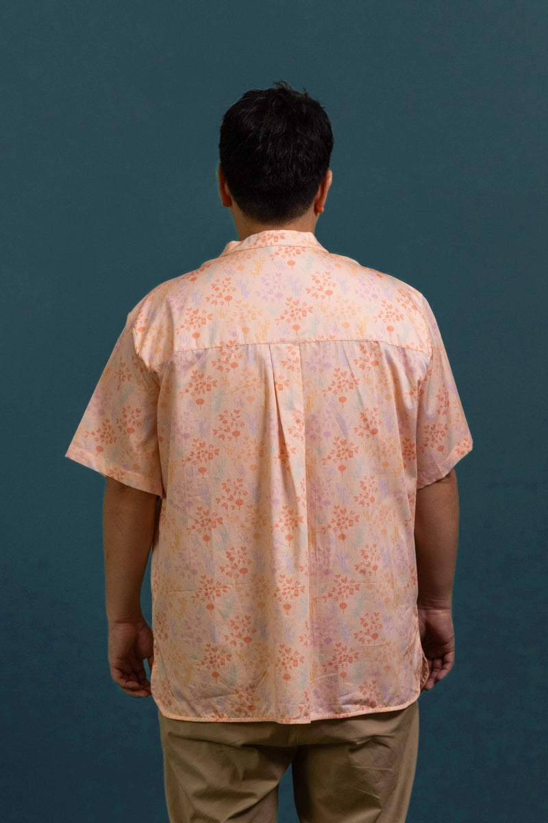 Men's Mandarin-collared Shirt - Pink Floral Bamboo
