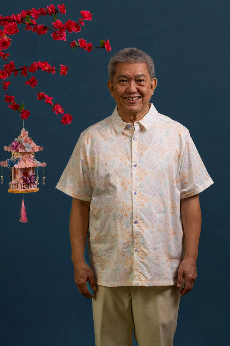 Men's Shirt - Cream Floral Bamboo