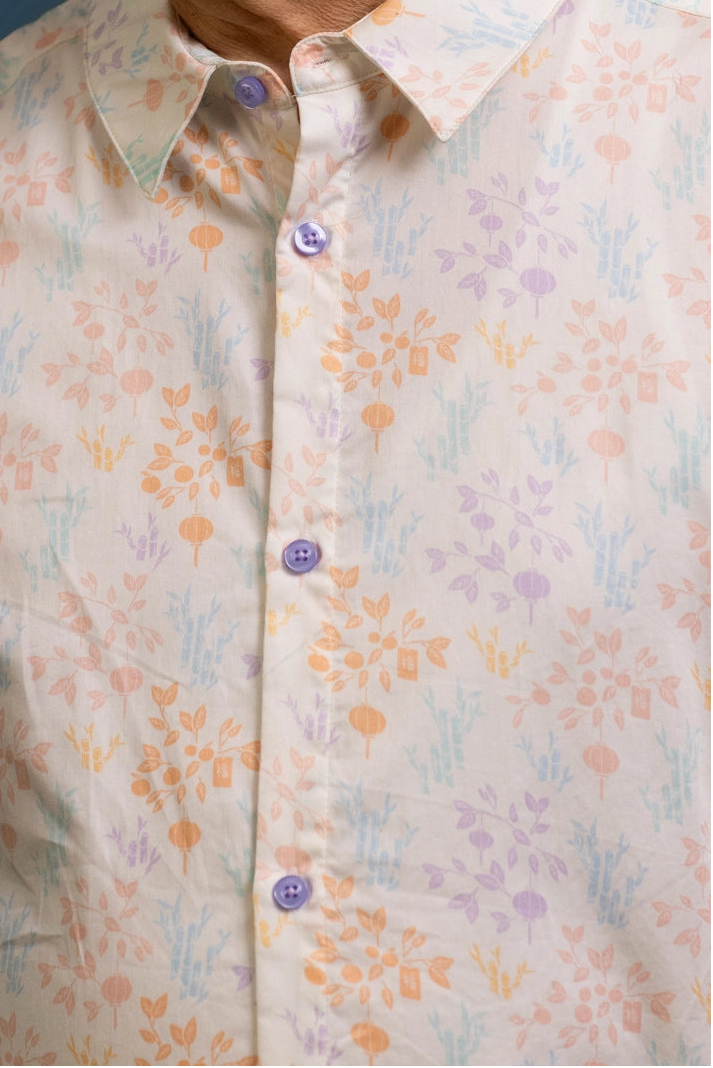 Men's Shirt - Cream Floral Bamboo