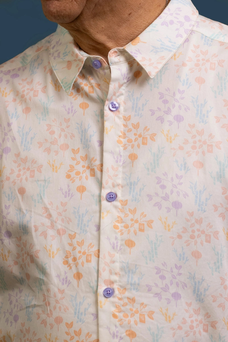 Men's Shirt - Cream Floral Bamboo