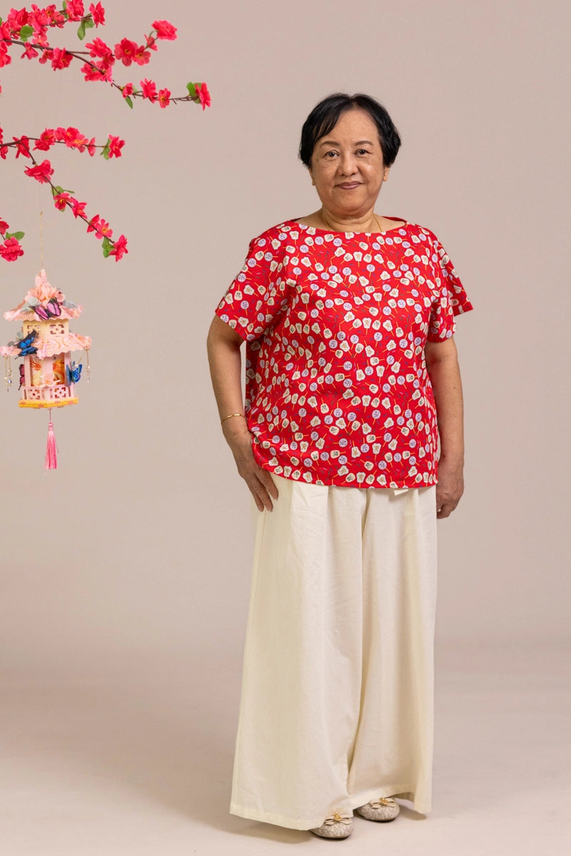 Ladies Becca Top - Red Fans