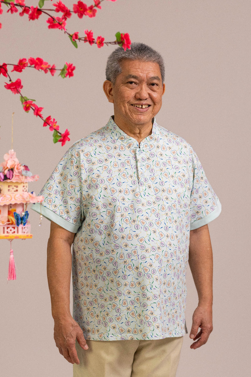 Men's Mandarin-collared Polo Tee - Blue Fans