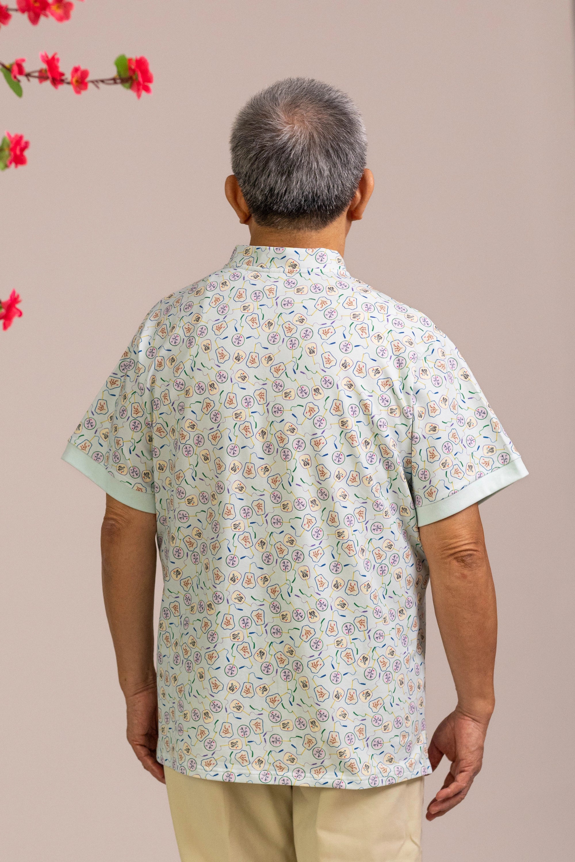 Men's Mandarin-collared Polo Tee - Blue Fans