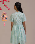 Giselle Cheongsam - Teal Plaid Tiles