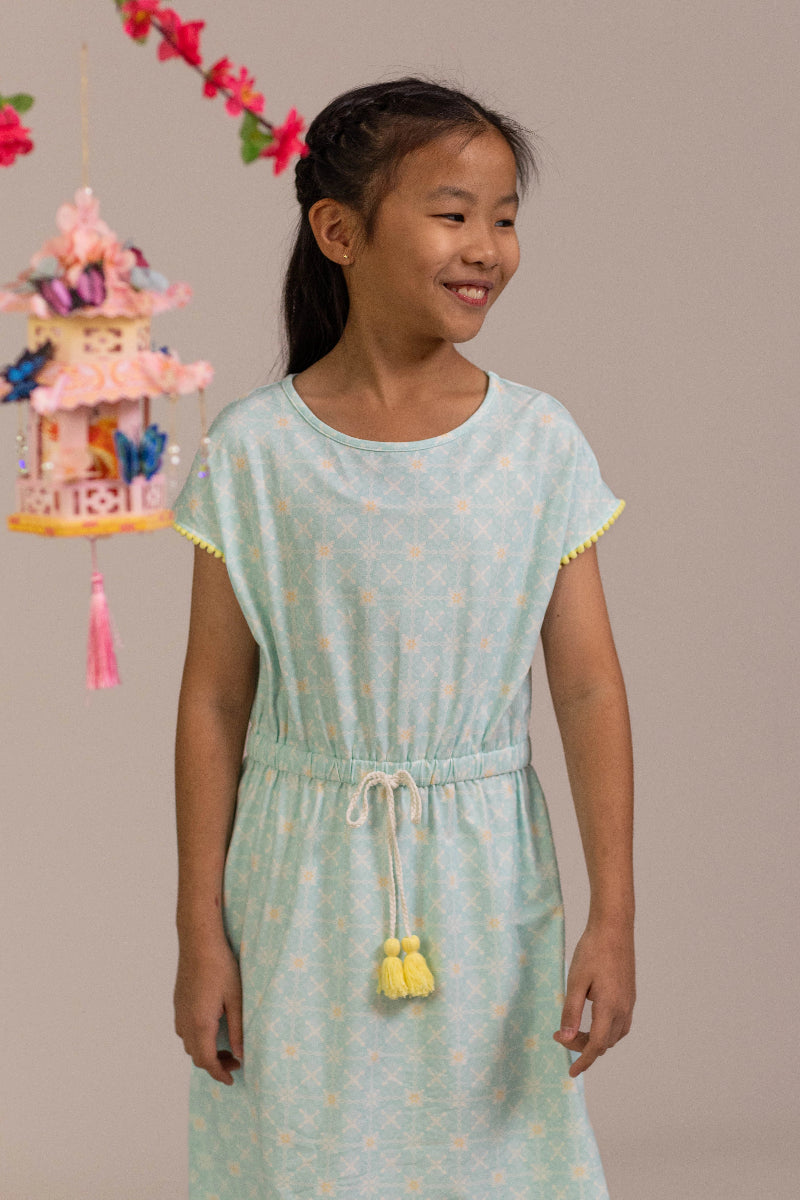 Hayley Dress - Teal Plaid Tiles