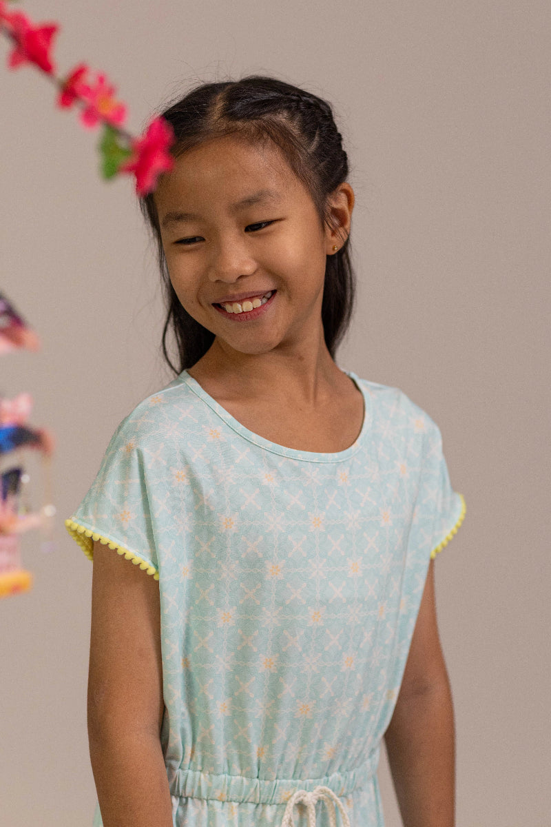 Hayley Dress - Teal Plaid Tiles