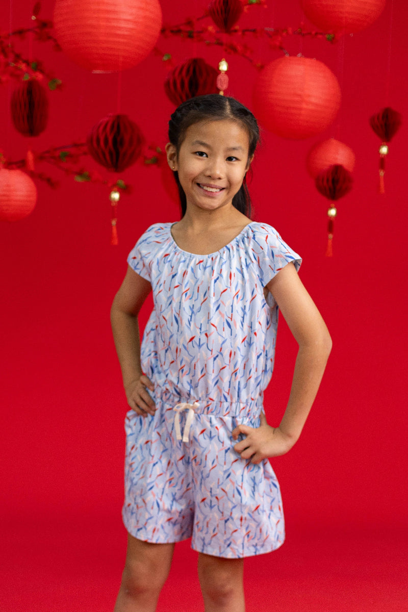 Flutter Playsuit - Blue Lucky Bamboo