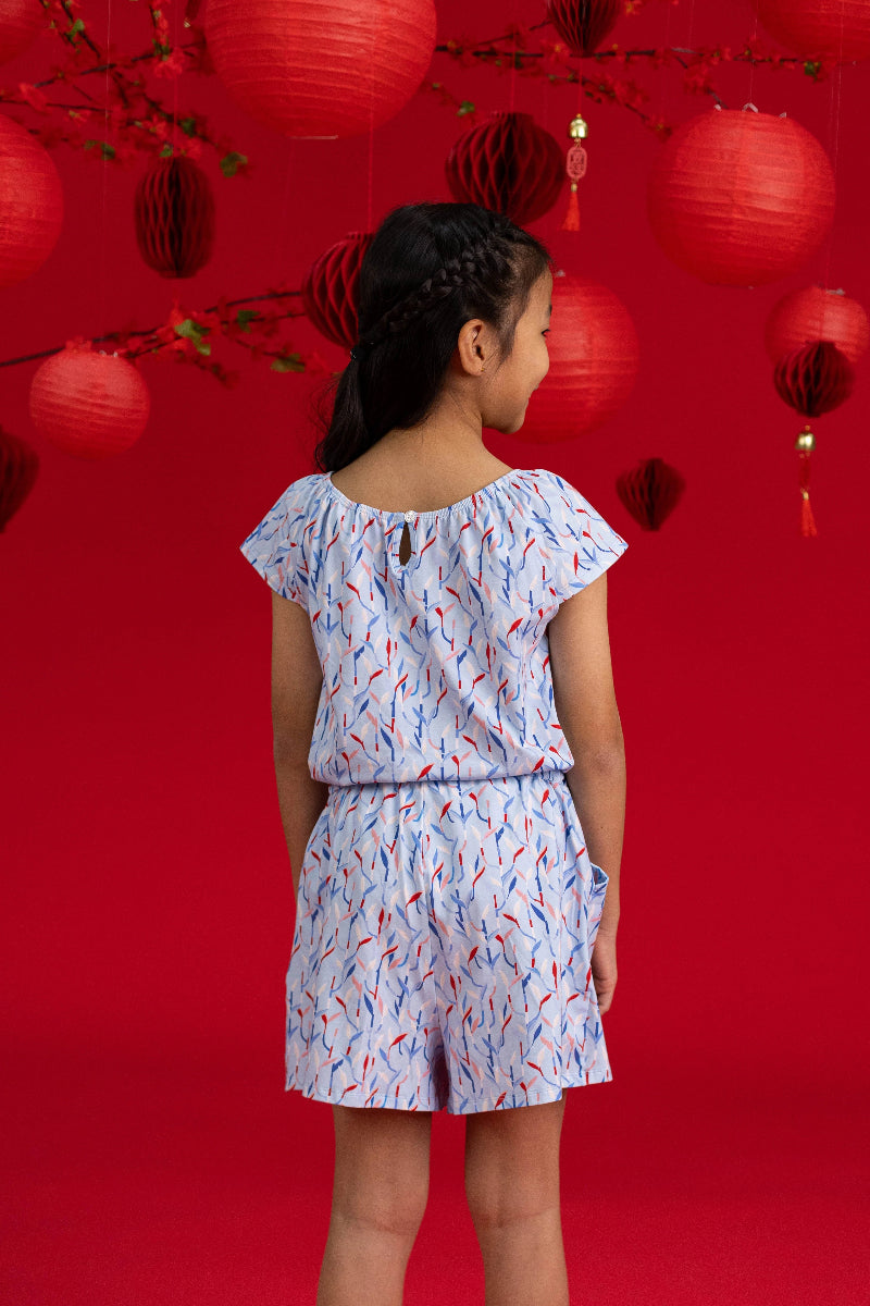 Flutter Playsuit - Blue Lucky Bamboo