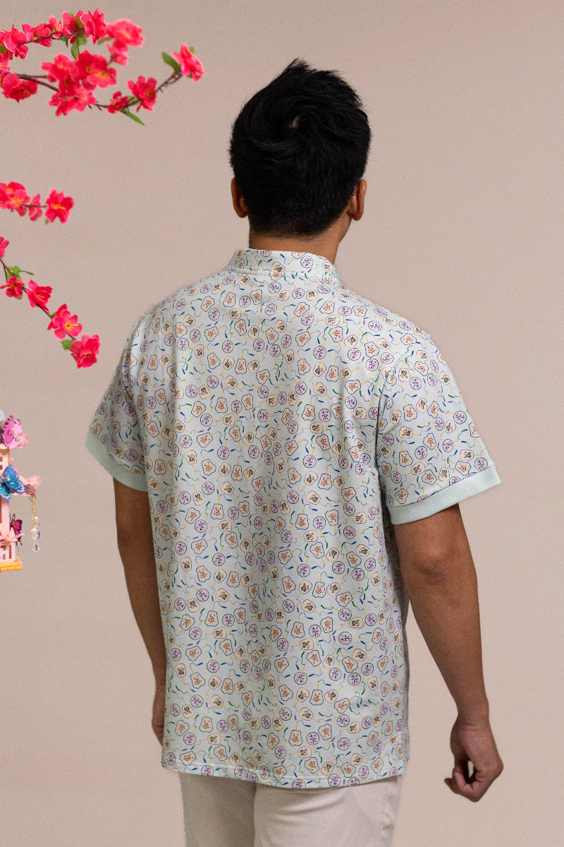 Men's Mandarin-collared Polo Tee - Blue Fans