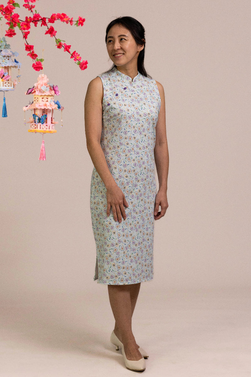 Ladies Mini Harper Cheongsam - Blue Fans