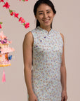 Ladies Mini Harper Cheongsam - Blue Fans