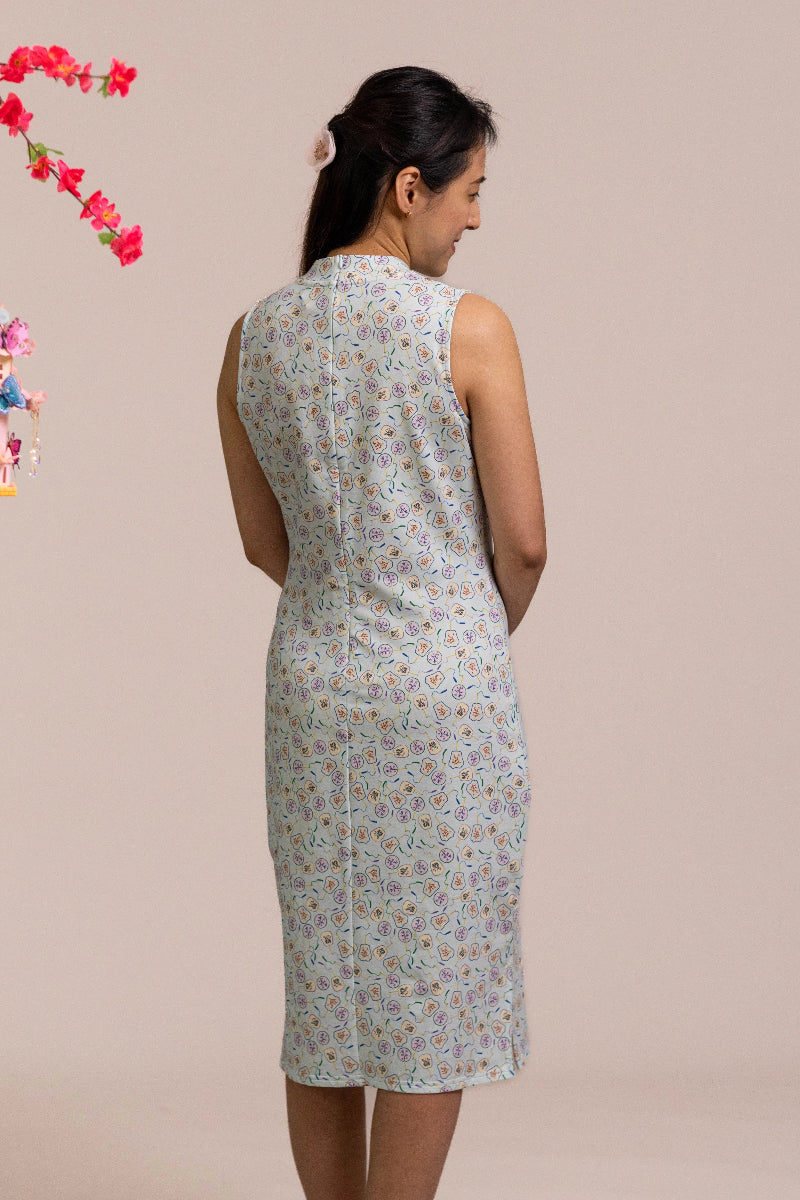 Ladies Mini Harper Cheongsam - Blue Fans