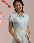 Ladies Shirly Dress - Teal Plaid Tiles