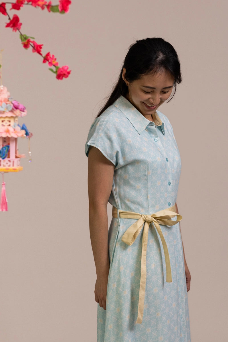 Ladies Shirly Dress - Teal Plaid Tiles