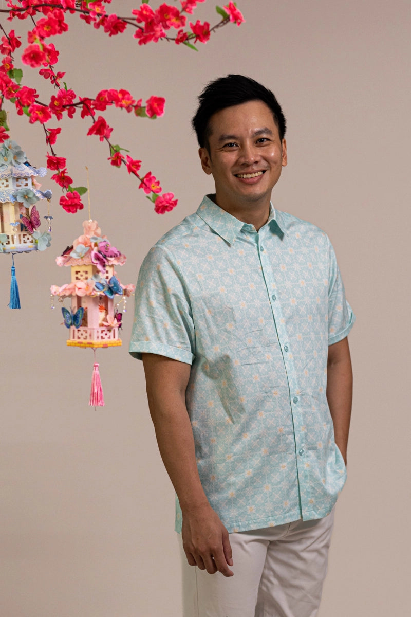 Men's Shirt - Teal Plaid Tiles