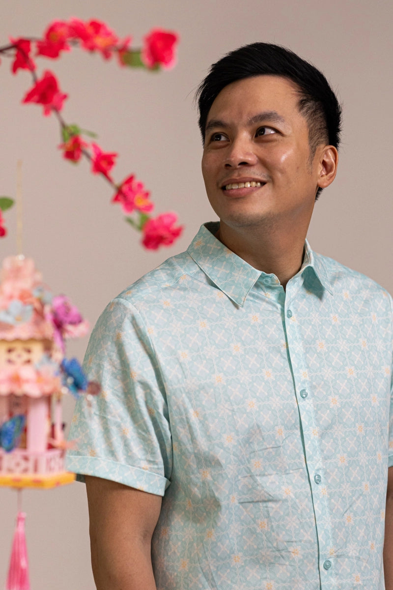 Men's Shirt - Teal Plaid Tiles