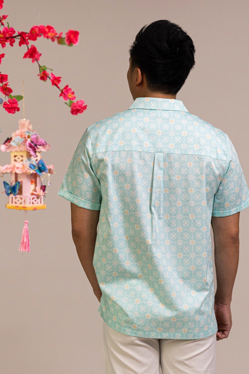 Men's Shirt - Teal Plaid Tiles