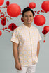 Men's Mandarin-collared Shirt - Cream Lucky Coins