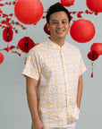 Men's Mandarin-collared Shirt - Cream Lucky Coins