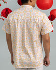 Men's Mandarin-collared Shirt - Cream Lucky Coins