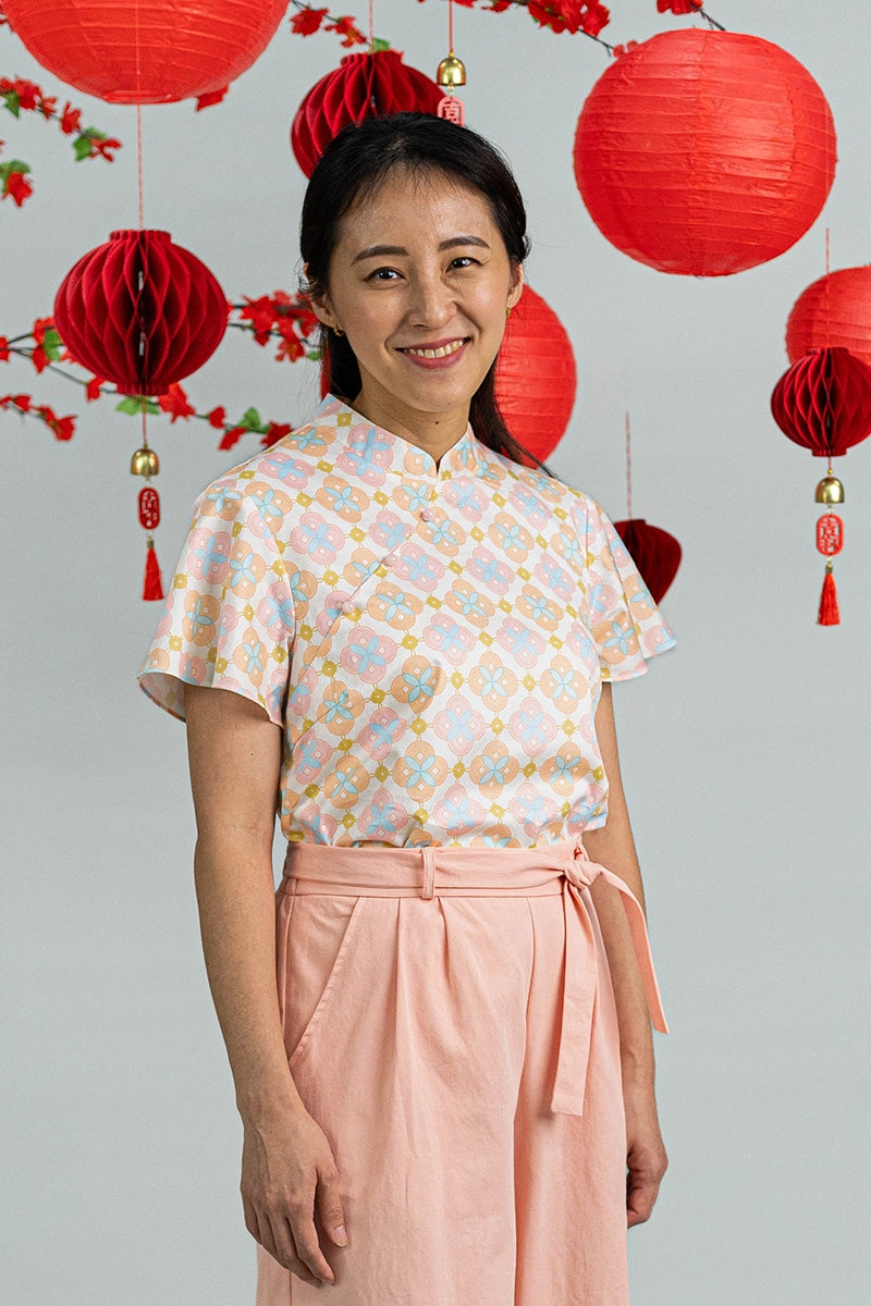 Ladies Marie Top - Cream Lucky Coins