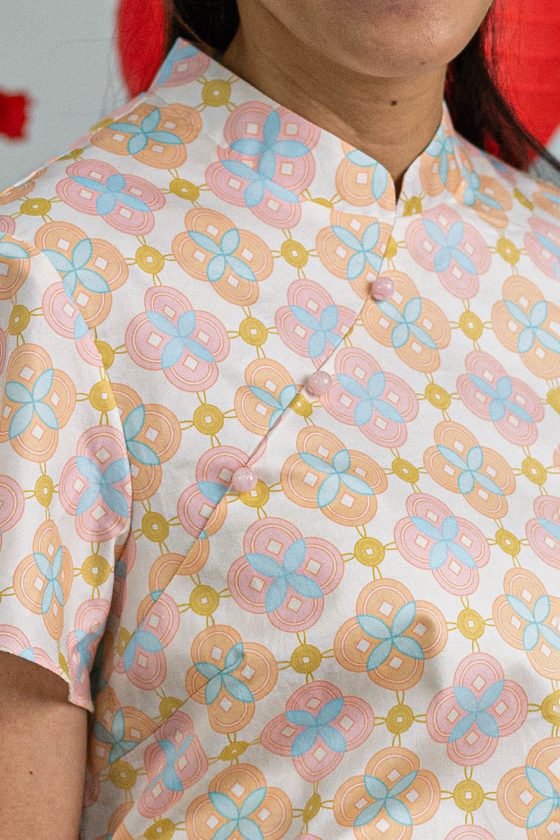 Ladies Marie Top - Cream Lucky Coins