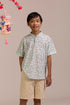 Mandarin-collared Polo Tee - Blue Fans