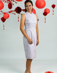 Ladies Mini Peony Cheongsam - Pink Teal Mosaic