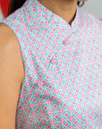 Ladies Mini Peony Cheongsam - Pink Teal Mosaic