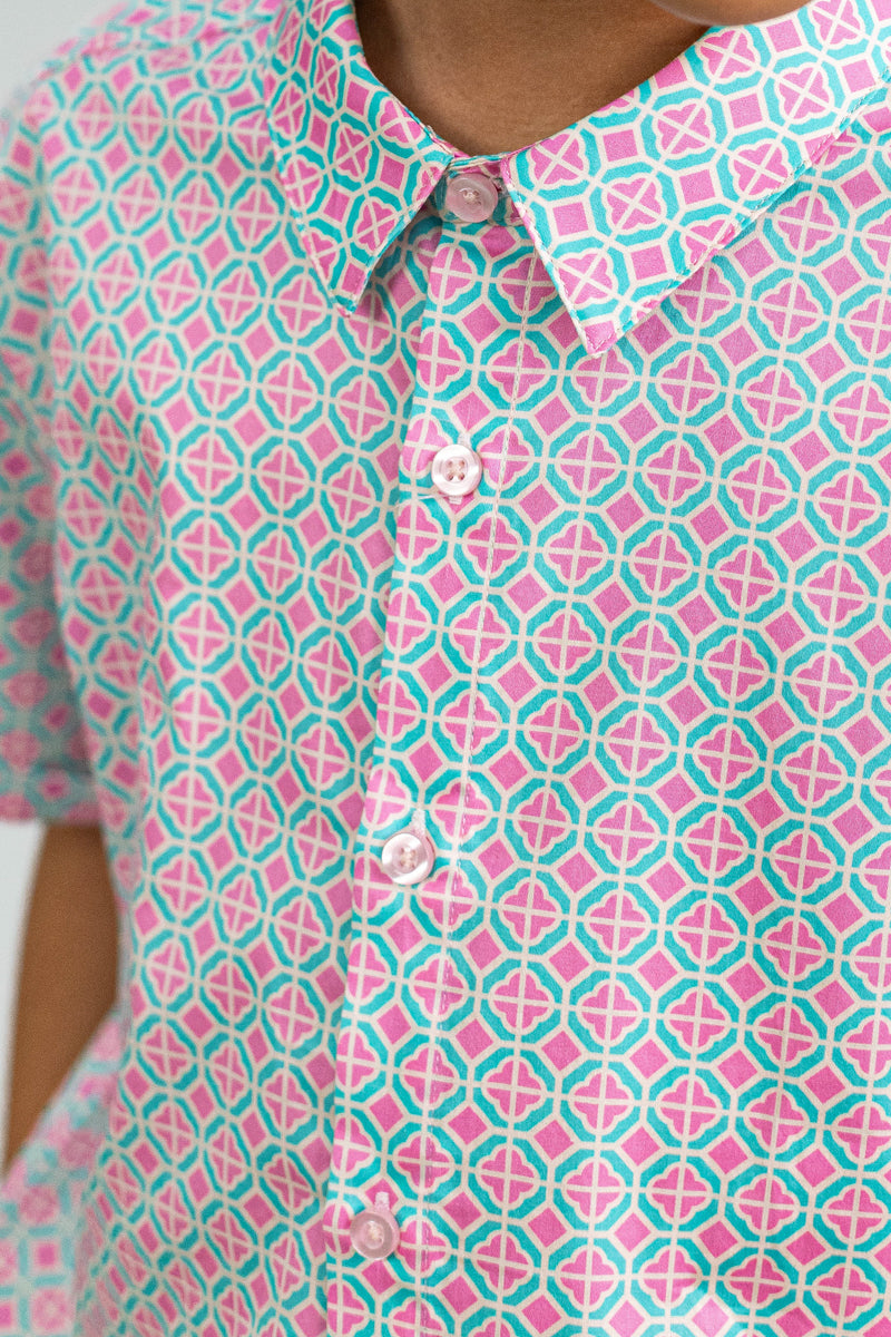 Little Man Shirt - Pink Teal Mosaic