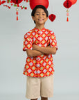 Mandarin-collared Shirt - Red Lucky Coins