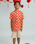 Mandarin-collared Shirt - Red Lucky Coins