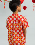 Mandarin-collared Shirt - Red Lucky Coins