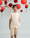 Mandarin-collared Shirt - Cream Lucky Coins
