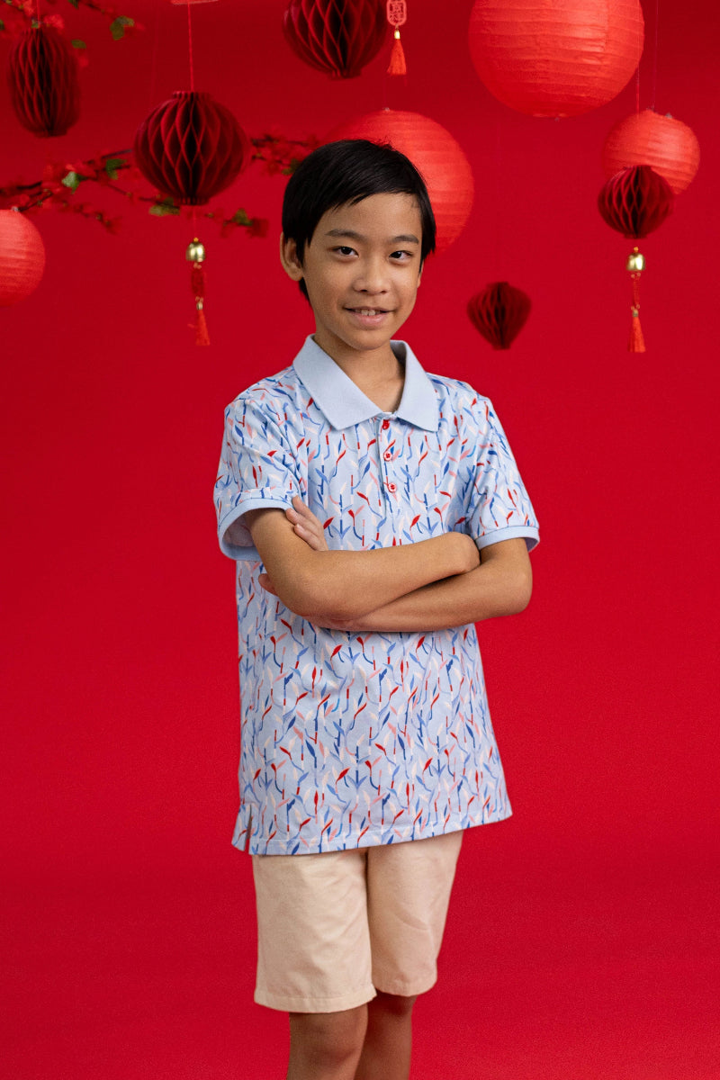 Polo Tee - Blue Lucky Bamboo