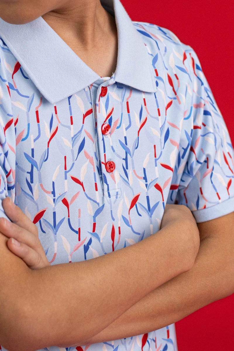 Polo Tee - Blue Lucky Bamboo