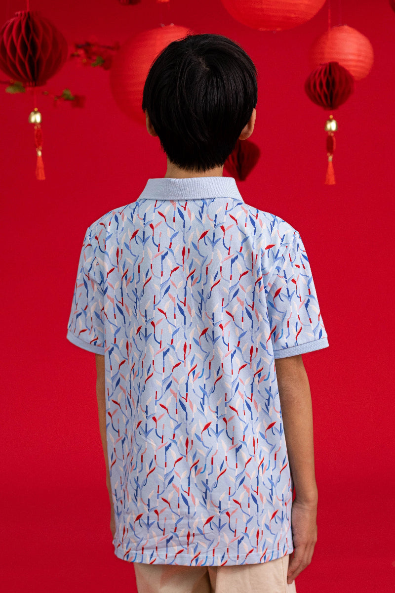 Polo Tee - Blue Lucky Bamboo