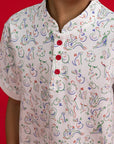 Mandarin-collared Polo Tee - Zodiac Mahjong