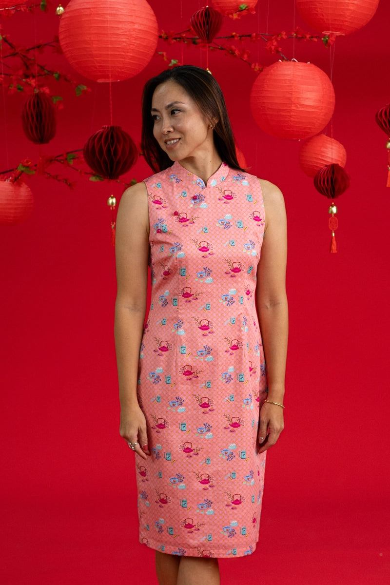Ladies Mini Peony Cheongsam - Pink Teapots